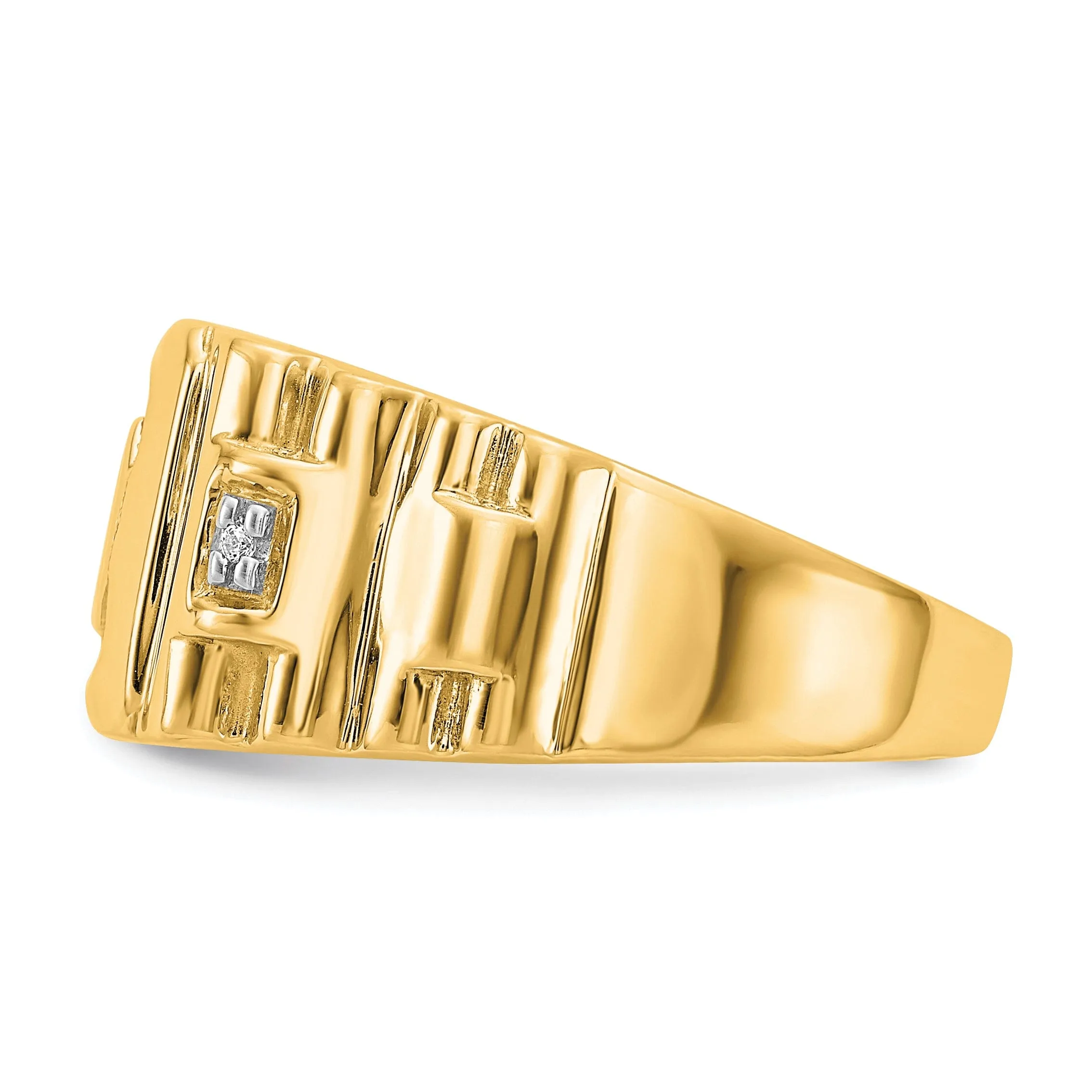 14k Yellow Gold Casted Men's Diamond Dad Ring