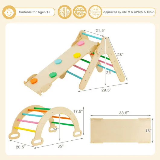 2-in-1 Wooden Kids Climber Toys with Triangle Arch Ramp-Multicolor