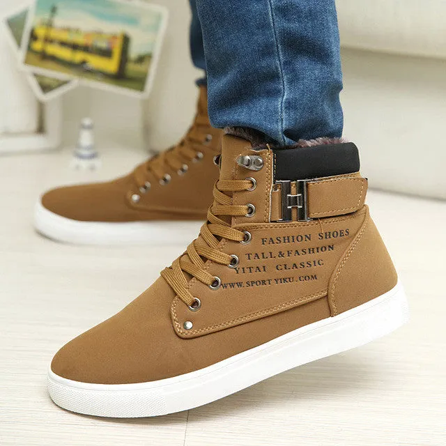 2017 Hot Sale Spring Winter Men Ankle Boots Fashion Men Shoes with Thick Fur Casual Shoes British Style Male High Top Mens Shoes