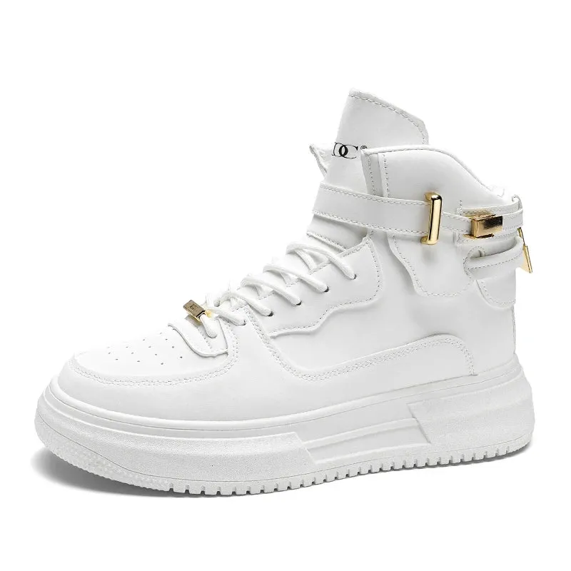 2024 Men's Skateboard  High Top Platform Sneakers  Leather Lace-up