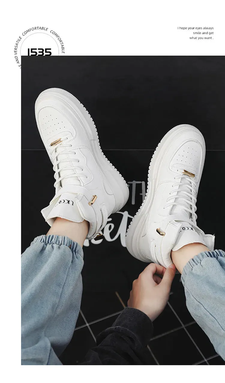 2024 Men's Skateboard  High Top Platform Sneakers  Leather Lace-up