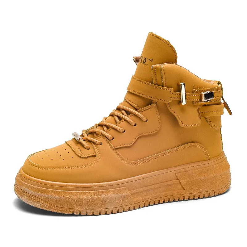 2024 Men's Skateboard  High Top Platform Sneakers  Leather Lace-up