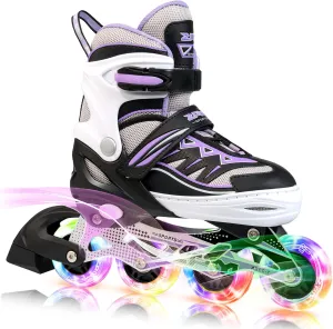 2PM SPORTS Cytia Pink Girls Adjustable Illuminating Inline Skates with Light up Wheels, Fun Flashing Beginner Roller Skates for Kids