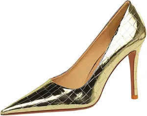 Aflngle Women Sexy High Heels Pumps Fashion Pointed Stiletto Toe Heels Shoes Classy Closed Slip On Heels with Patent Leather Pumps Comfort Wedding Cute Evening Dress Party Shoes