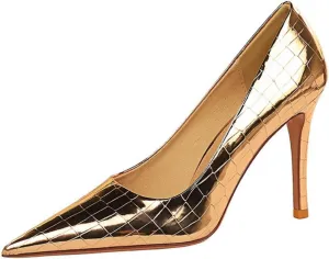 Aflngle Women Sexy High Heels Pumps Fashion Pointed Stiletto Toe Heels Shoes Classy Closed Slip On Heels with Patent Leather Pumps Comfort Wedding Cute Evening Dress Party Shoes