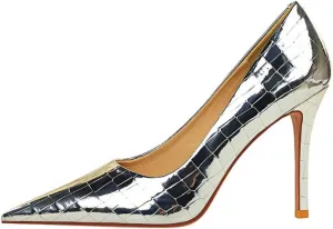 Aflngle Women Sexy High Heels Pumps Fashion Pointed Stiletto Toe Heels Shoes Classy Closed Slip On Heels with Patent Leather Pumps Comfort Wedding Cute Evening Dress Party Shoes
