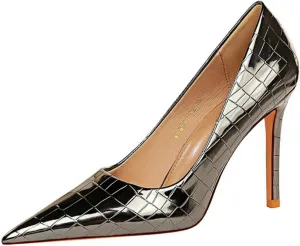 Aflngle Women Sexy High Heels Pumps Fashion Pointed Stiletto Toe Heels Shoes Classy Closed Slip On Heels with Patent Leather Pumps Comfort Wedding Cute Evening Dress Party Shoes