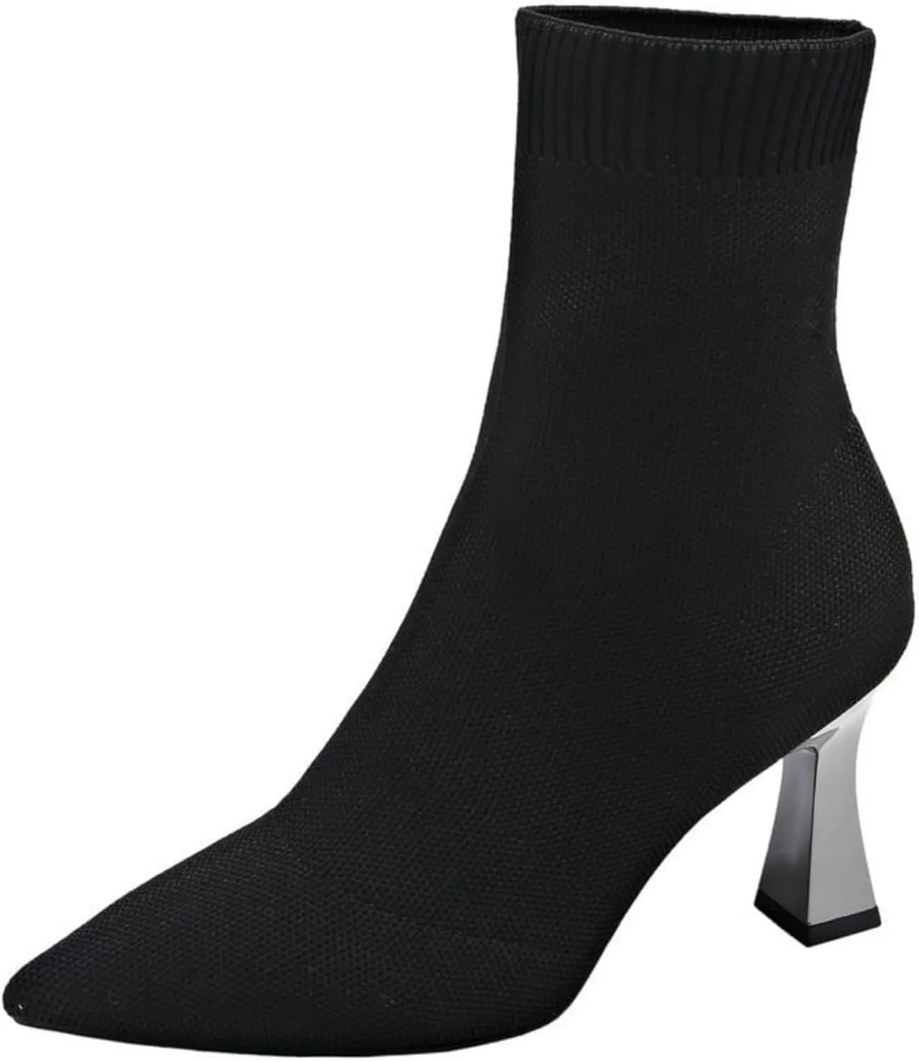 Aflngle Women's Fashion Ankle Boots Sexy Pointed Toe Stiletto High Heels Boots Elastic Knitted Fabric Short Long Sock Heels Comfy Mid Calf Booties