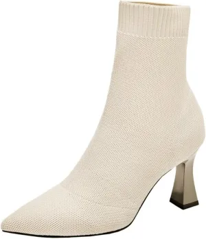 Aflngle Women's Fashion Ankle Boots Sexy Pointed Toe Stiletto High Heels Boots Elastic Knitted Fabric Short Long Sock Heels Comfy Mid Calf Booties