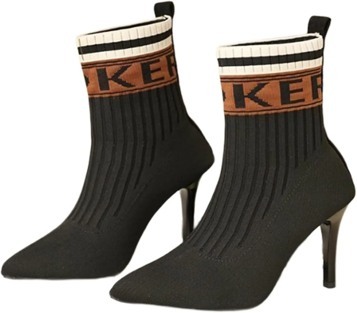 Aflngle Women's Fashion Ankle Boots Sexy Pointed Toe Stiletto High Heels Boots Elastic Knitted Fabric Short Long Sock Heels Comfy Mid Calf Booties
