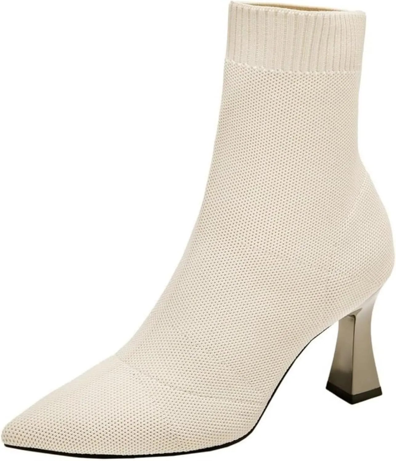Aflngle Women's Fashion Ankle Boots Sexy Pointed Toe Stiletto High Heels Boots Elastic Knitted Fabric Short Long Sock Heels Comfy Mid Calf Booties