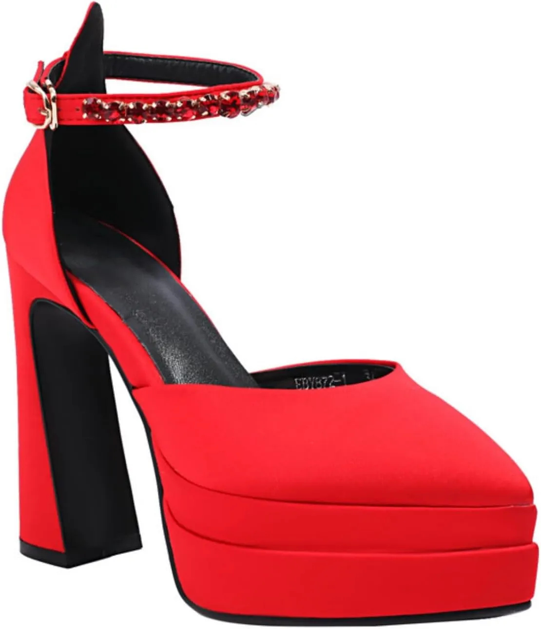Aflngle Women's Fashion Two Platform Chunky High Heel Shoes Pointed Closed Toe Ankle Strap Buckle Rhinestone Decoration Comfortable Non-Slip Evening Wedding Party Prom Dress Pumps