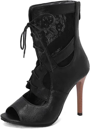 Aflngle Women's Lace Up Mesh Breathable Open Peep Toe Stiletto High Heels Sandals Fashion Hollow Out Back Zipper Heeled Gladiator Sandal Booties Evening Wedding Party Dress Shoes
