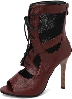 Aflngle Women's Lace Up Mesh Breathable Open Peep Toe Stiletto High Heels Sandals Fashion Hollow Out Back Zipper Heeled Gladiator Sandal Booties Evening Wedding Party Dress Shoes