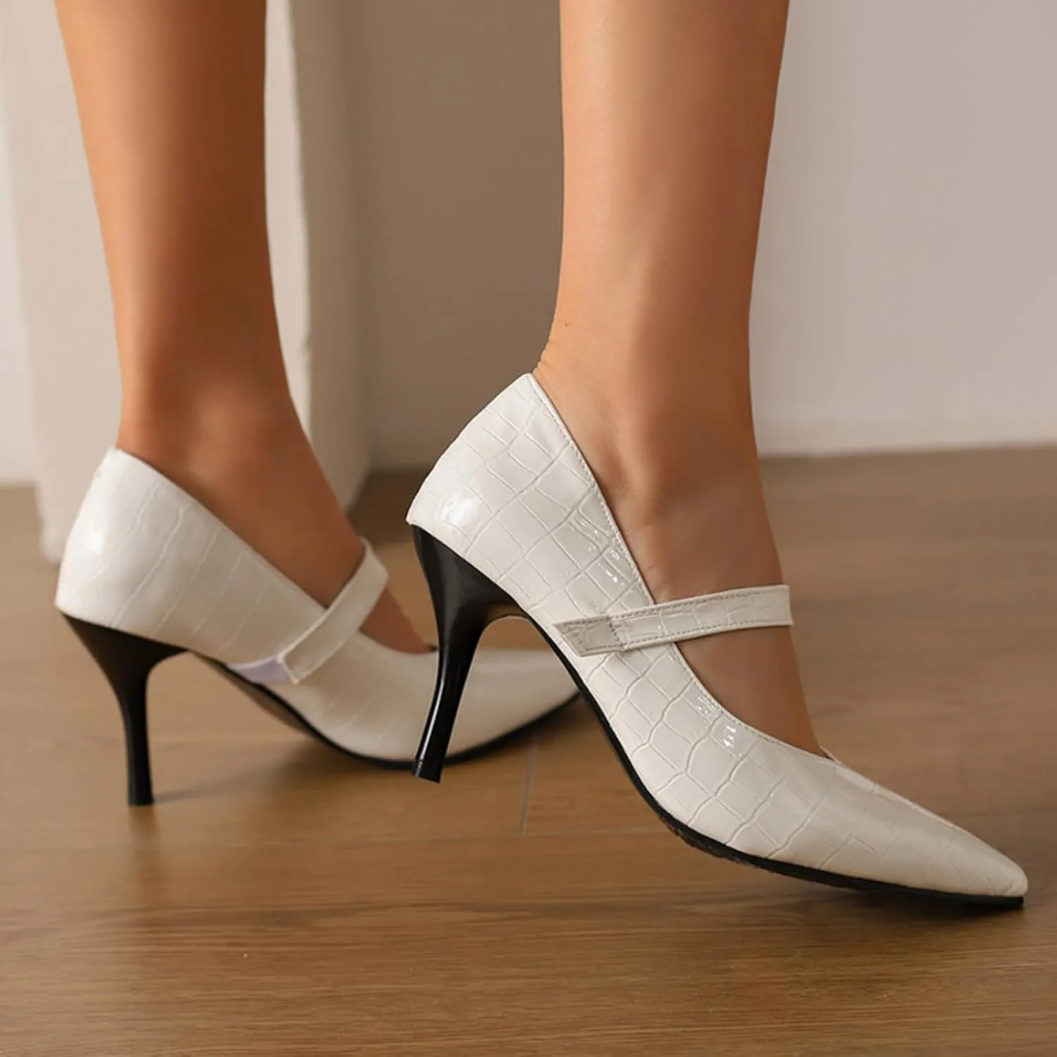Aflngle Women's Pointed Toe Closed Stiletto High Heels Pumps Fashion Elastic Ankle Strap Wedding Party Prom Dress Shoes