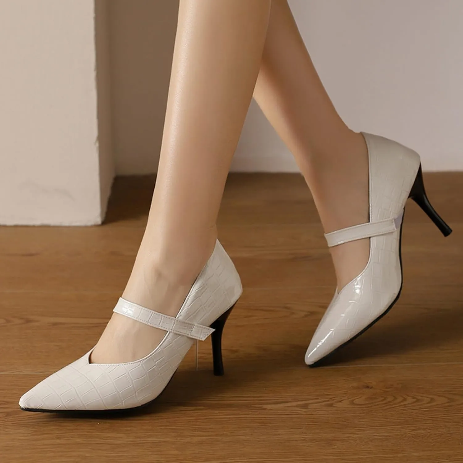 Aflngle Women's Pointed Toe Closed Stiletto High Heels Pumps Fashion Elastic Ankle Strap Wedding Party Prom Dress Shoes