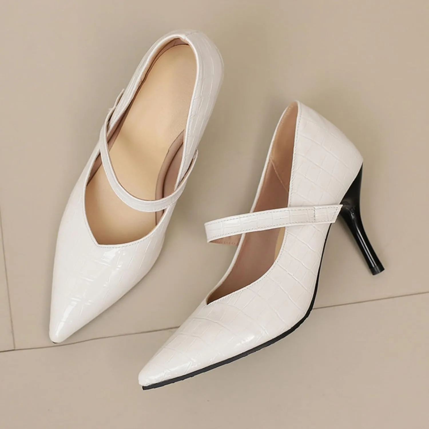 Aflngle Women's Pointed Toe Closed Stiletto High Heels Pumps Fashion Elastic Ankle Strap Wedding Party Prom Dress Shoes