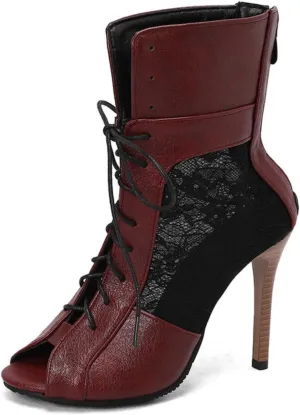 Aflngle Women's Sexy Fish Mouth Open Peep Toe Lace Up Stiletto High Heeled Sandals Fashion Back Zipper Patchwork Mesh Breathable Wedding Evening Party Prom Dress Sandal Shoes