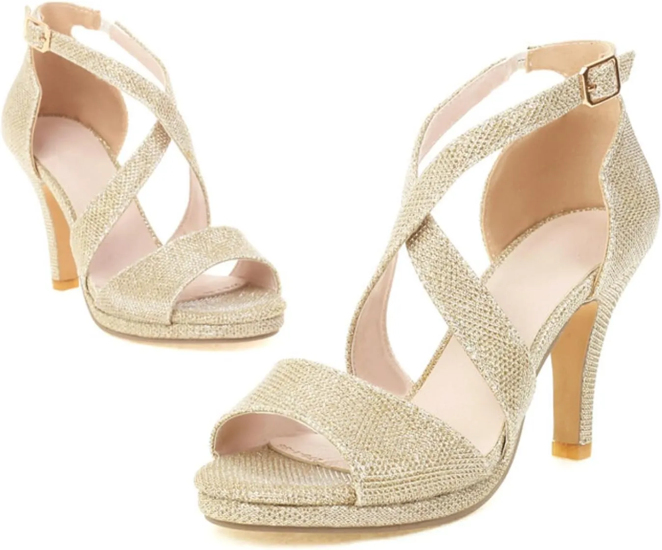 Aflngle Women's Sexy Glitter Open Toe Stiletto High Heels Sandals Fashion Sparkly Rhinestone Cross Strap Wedding Evening Party Prom Dress Pumps Shoes