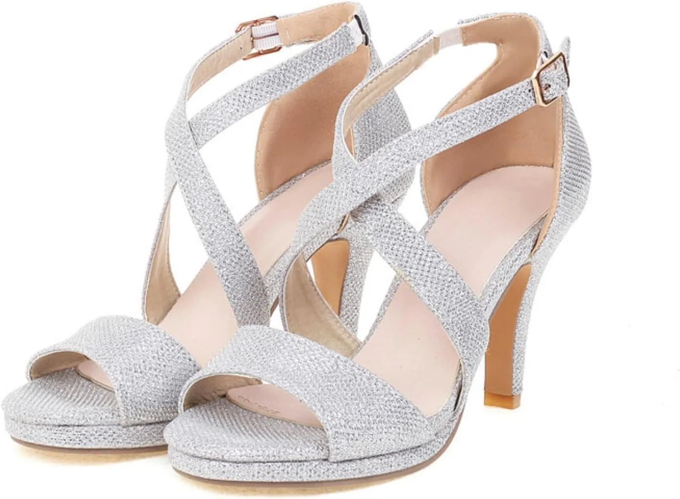 Aflngle Women's Sexy Glitter Open Toe Stiletto High Heels Sandals Fashion Sparkly Rhinestone Cross Strap Wedding Evening Party Prom Dress Pumps Shoes