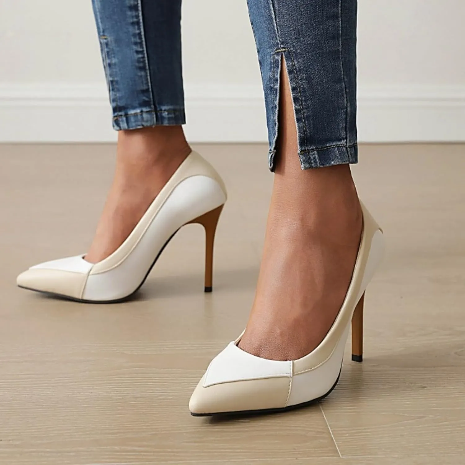 Aflngle Women's Sexy Pointed Toe Closed Stiletto High Heels Pumps Fashion Patchwork Wedding Evening Party Prom Dress Shoes