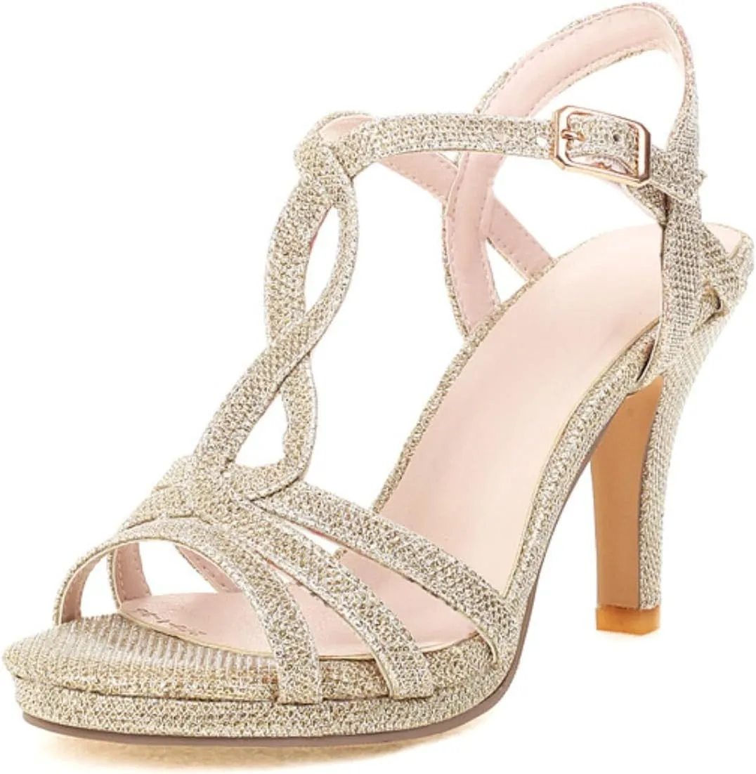 Aflngle Women's Sexy Stiletto High Heels Sandals Fashion Glitter Crisscross Strap Open Toe Wedding Evening Party Prom Dress Pumps Shoes