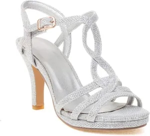 Aflngle Women's Sexy Stiletto High Heels Sandals Fashion Glitter Crisscross Strap Open Toe Wedding Evening Party Prom Dress Pumps Shoes