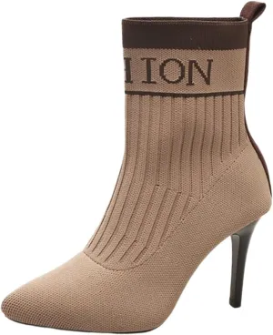 Aflngle Women's Stylish Ankle Boots Sexy Pointed Toe Stiletto High Heels Boots Elastic Knitted Fabric Short Long Sock Heels Comfy Mid Calf Booties