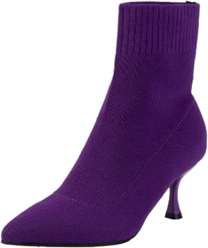 Aflngle Women's Stylish Ankle Boots Sexy Pointed Toe Stiletto High Heels Boots Elastic Knitted Fabric Short Sock Heels Comfy Mid Calf Booties