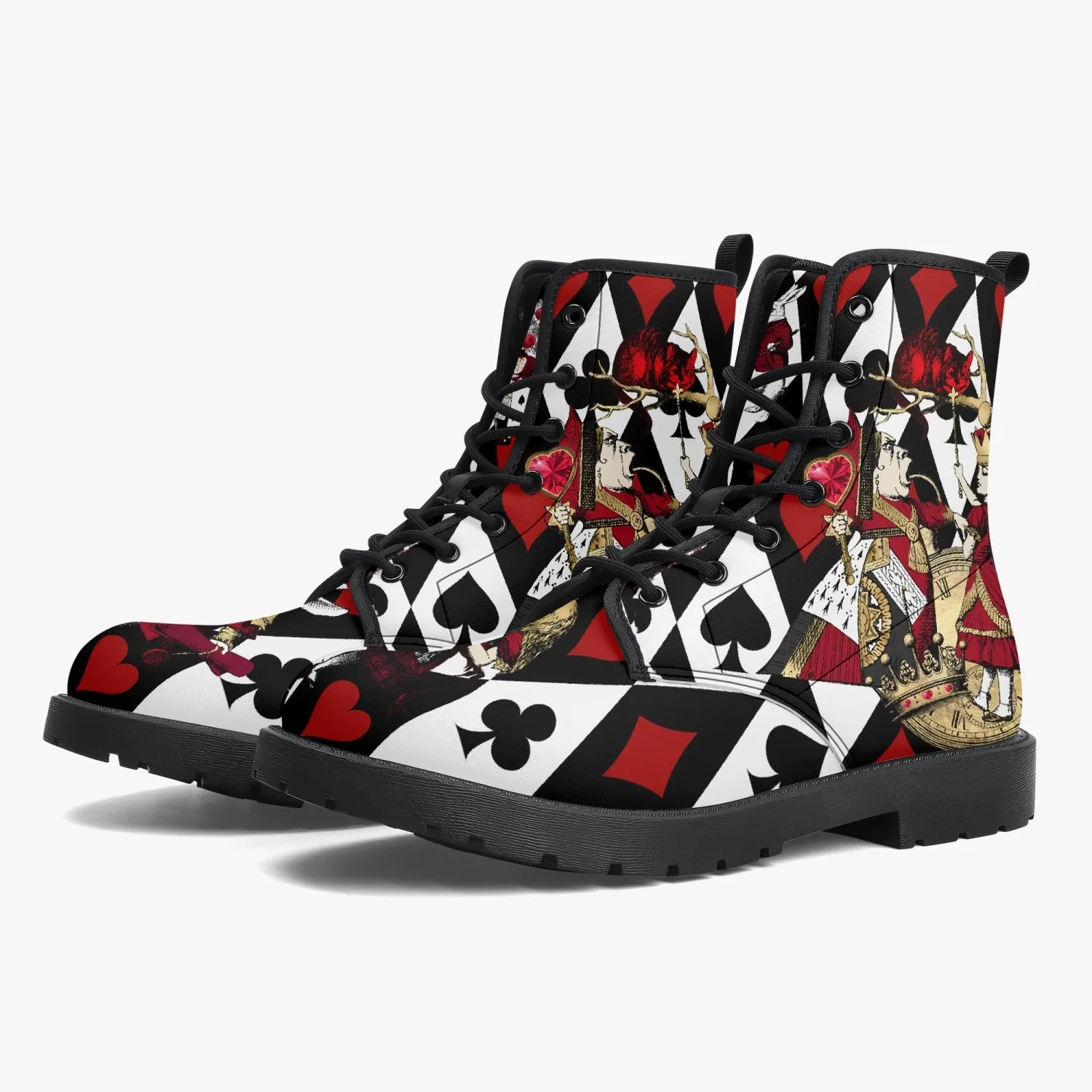 Alice in Wonderland Queen of Hearts Vegan Leather Combat Boots - Through the Looking Glass Gothic Boots (JPREG102)
