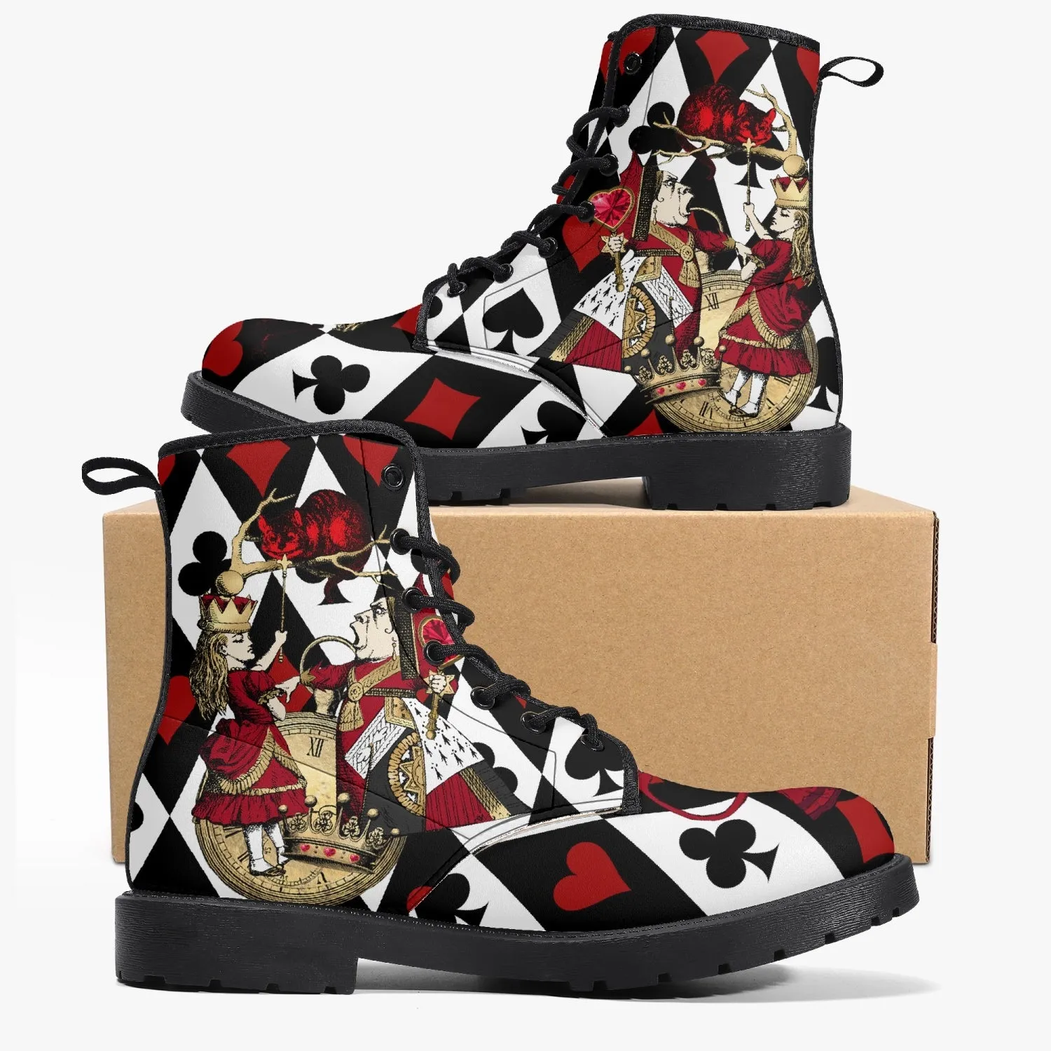 Alice in Wonderland Queen of Hearts Vegan Leather Combat Boots - Through the Looking Glass Gothic Boots (JPREG102)