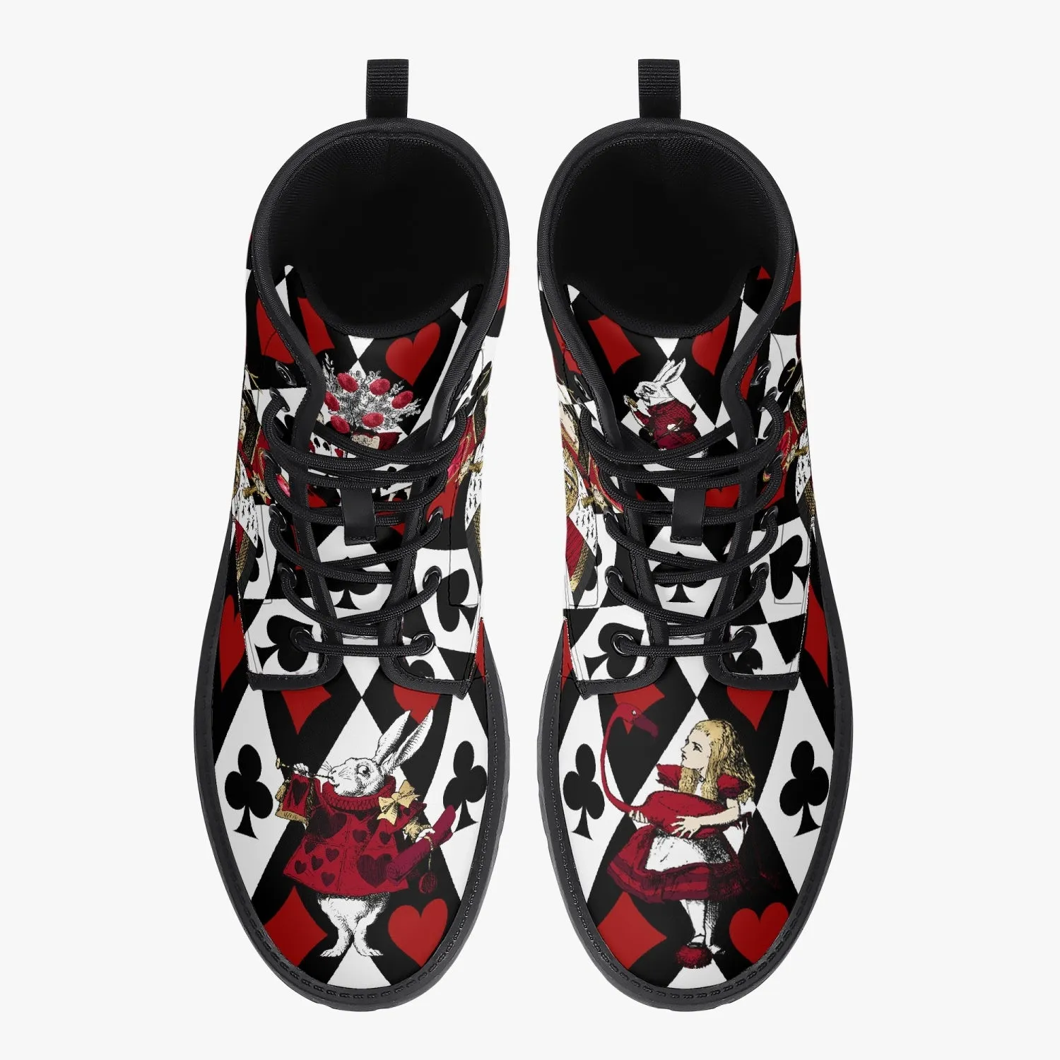 Alice in Wonderland Queen of Hearts Vegan Leather Combat Boots - Through the Looking Glass Gothic Boots (JPREG102)