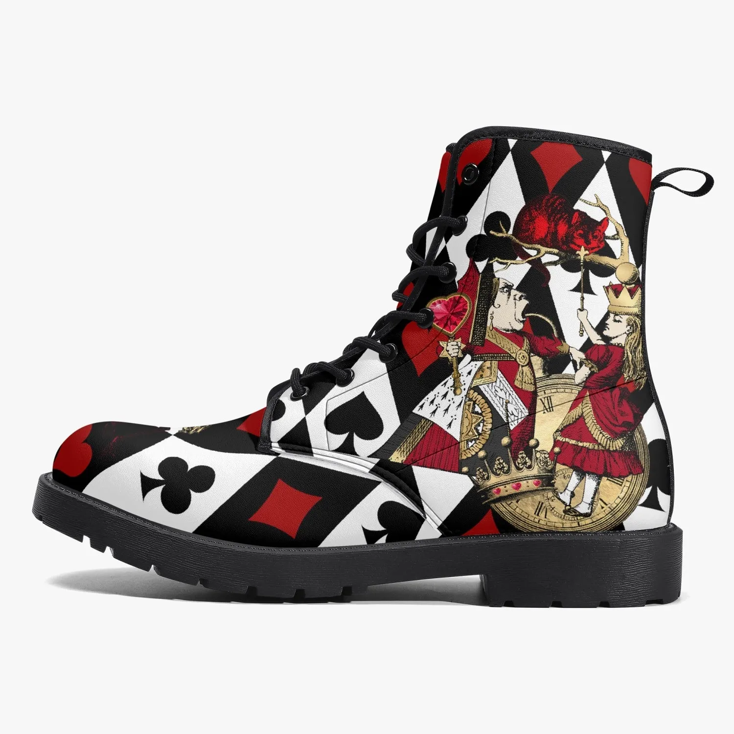 Alice in Wonderland Queen of Hearts Vegan Leather Combat Boots - Through the Looking Glass Gothic Boots (JPREG102)