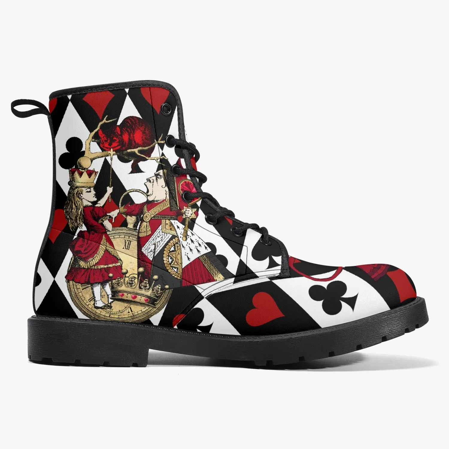 Alice in Wonderland Queen of Hearts Vegan Leather Combat Boots - Through the Looking Glass Gothic Boots (JPREG102)