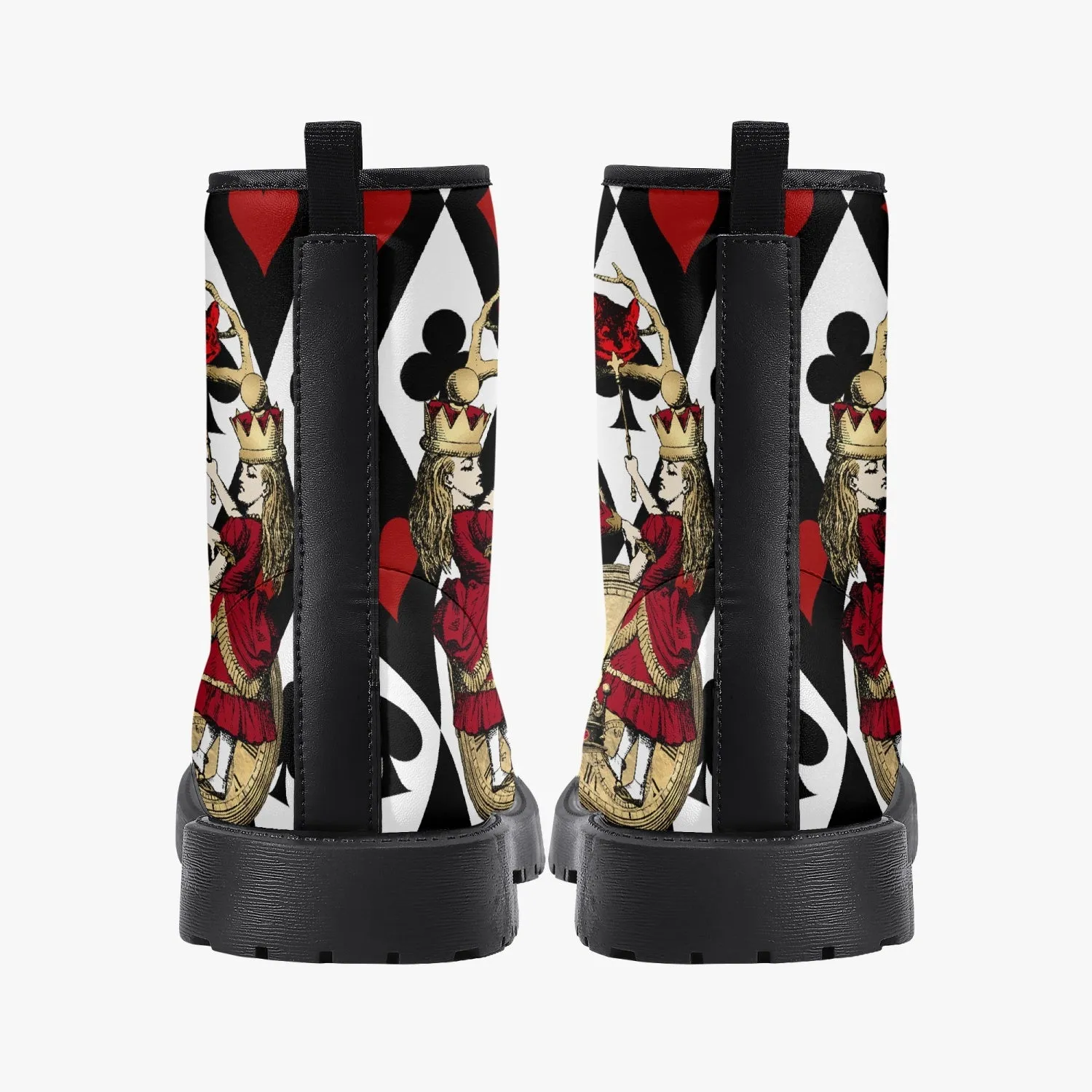 Alice in Wonderland Queen of Hearts Vegan Leather Combat Boots - Through the Looking Glass Gothic Boots (JPREG102)