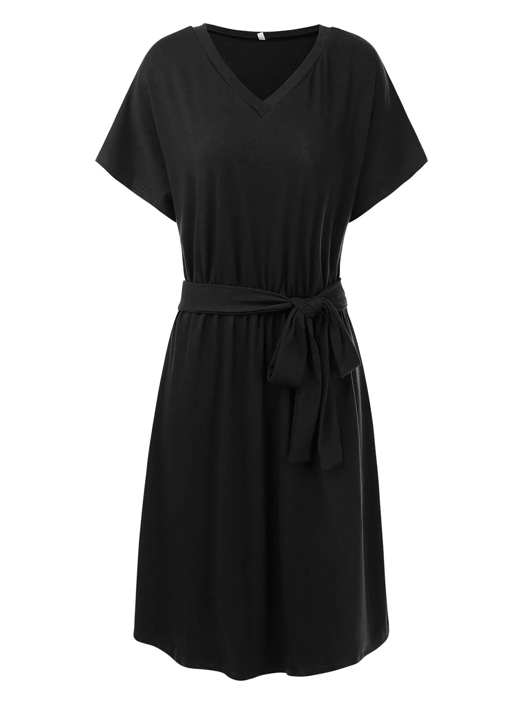 Anna-Kaci Women's Summer V-neck Solid Short Sleeve T Shirt Dress Casual Tie Waist Skirt
