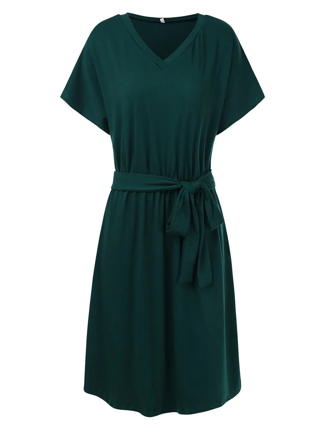 Anna-Kaci Women's Summer V-neck Solid Short Sleeve T Shirt Dress Casual Tie Waist Skirt