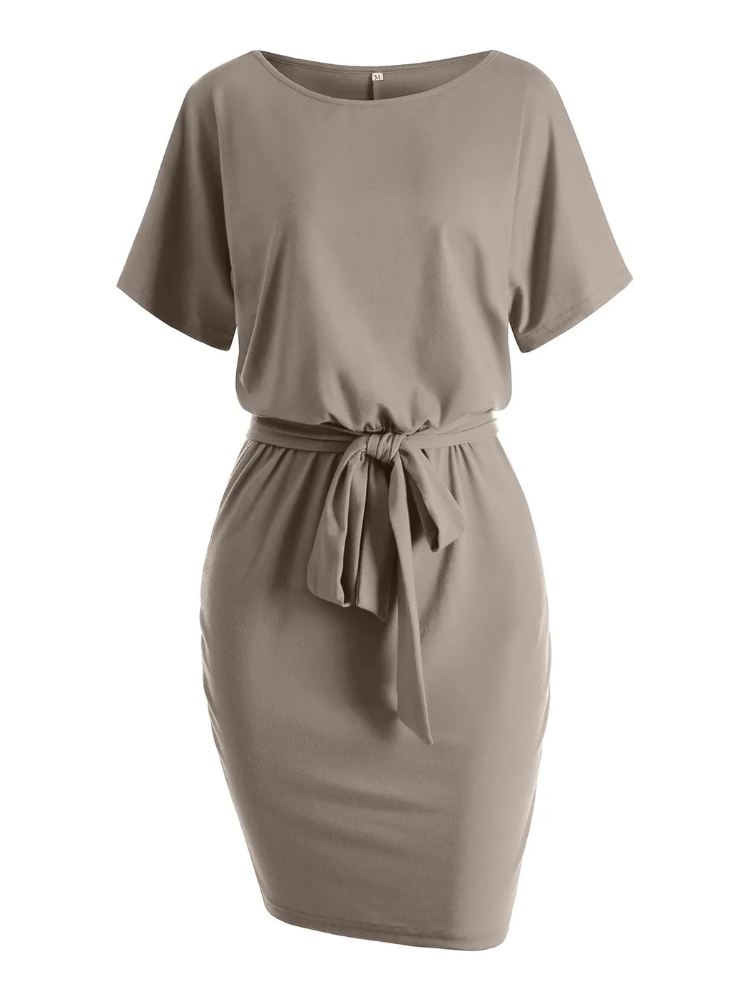 Anna-Kaci Women's Summer V-neck Solid Short Sleeve T Shirt Dress Casual Tie Waist Skirt