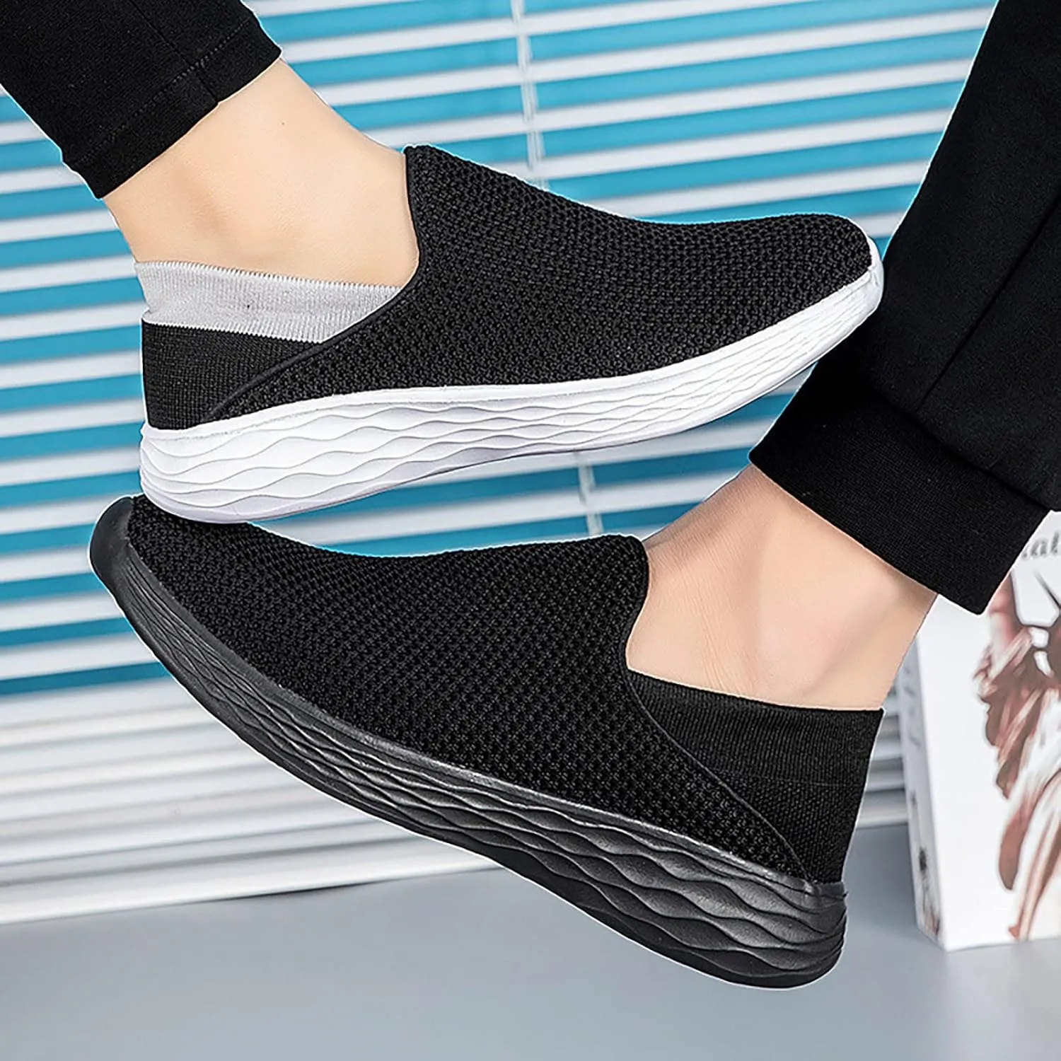 Arch Support Hiking Shoes for Men Lightweight Breathable Slip On Running Shoe Outdoor Non Slip Jogging Sneakers