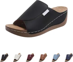 Arch Support Slides Women Comfortable Orthopedic Leather Platform Wedge Sandals Summer Casual Walking Orthotic Slippers