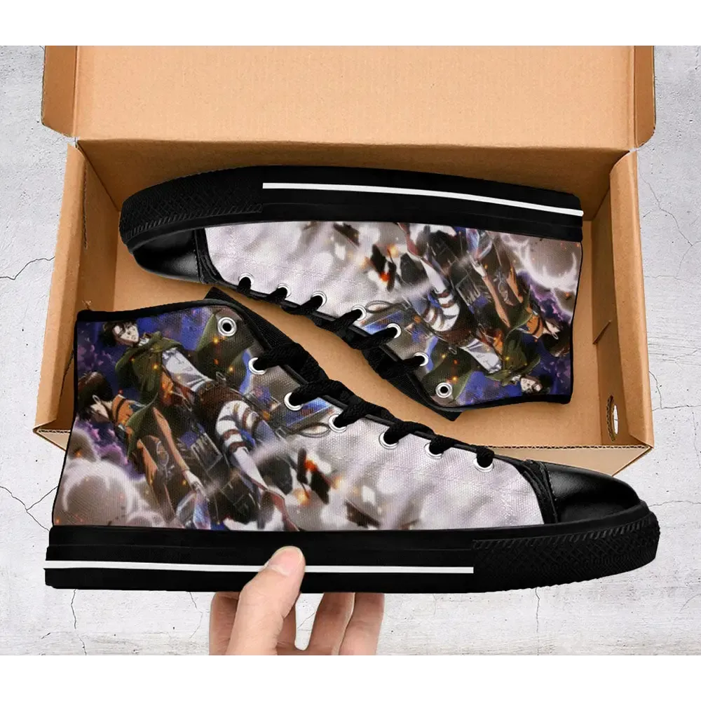Attack On Titan Levi Ackerman Eren Shoes High Top Sneakers for Kids and Adults