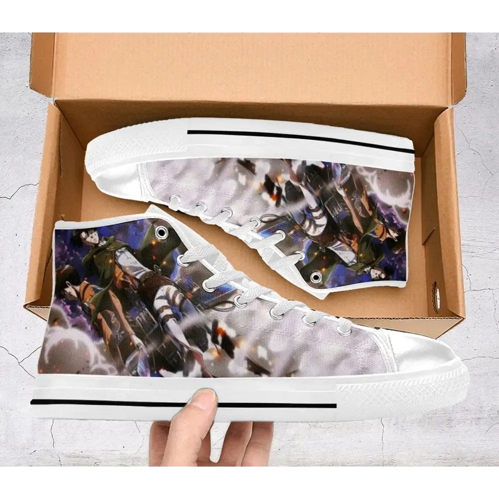 Attack On Titan Levi Ackerman Eren Shoes High Top Sneakers for Kids and Adults