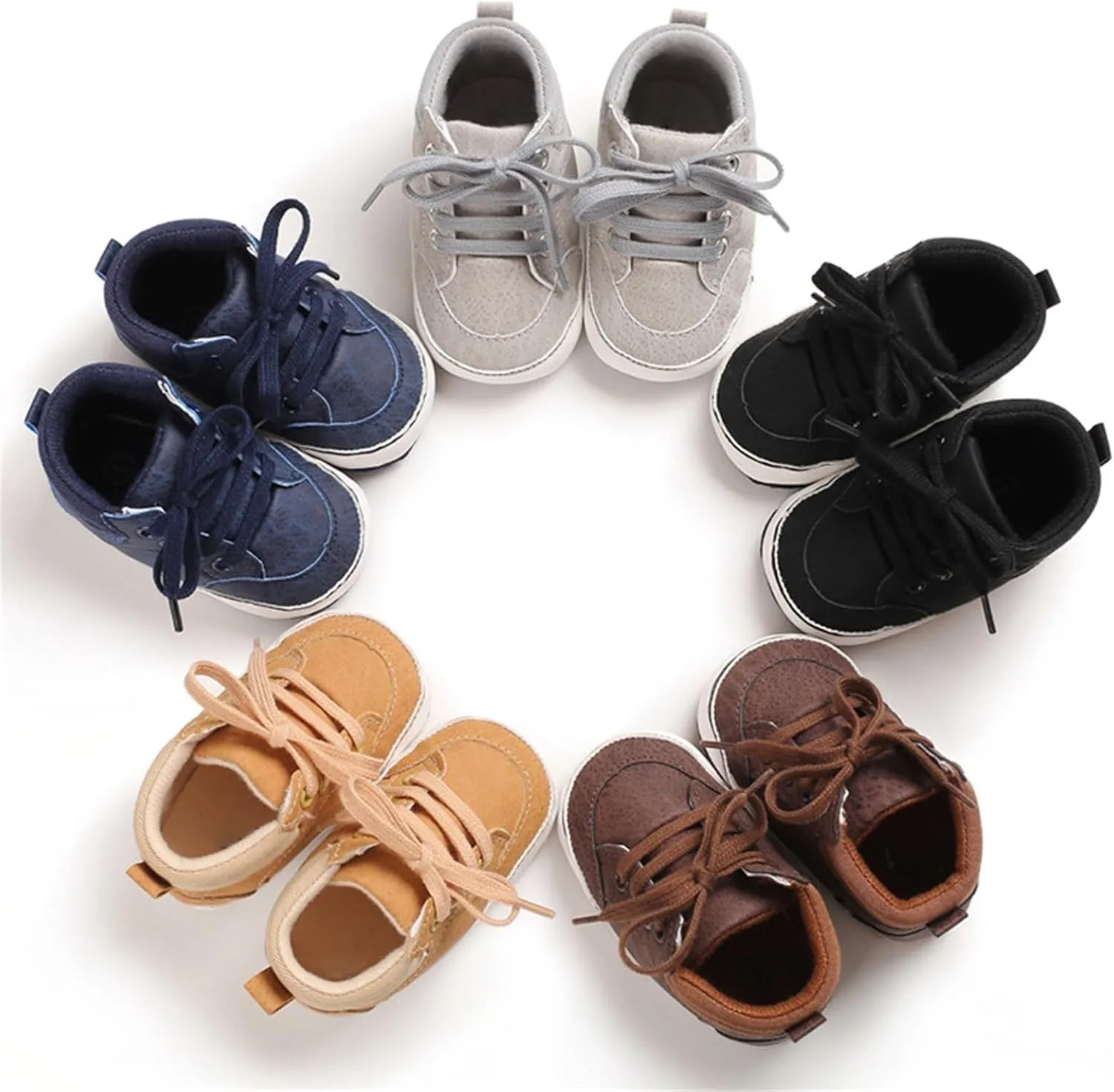 Baby Girls Boys High Top Shoes Soft Anti-Slip Sole Newborn First ?alkers Lace up Canvas Denim Unisex Sneaker