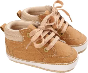 Baby Girls Boys High Top Shoes Soft Anti-Slip Sole Newborn First ?alkers Lace up Canvas Denim Unisex Sneaker