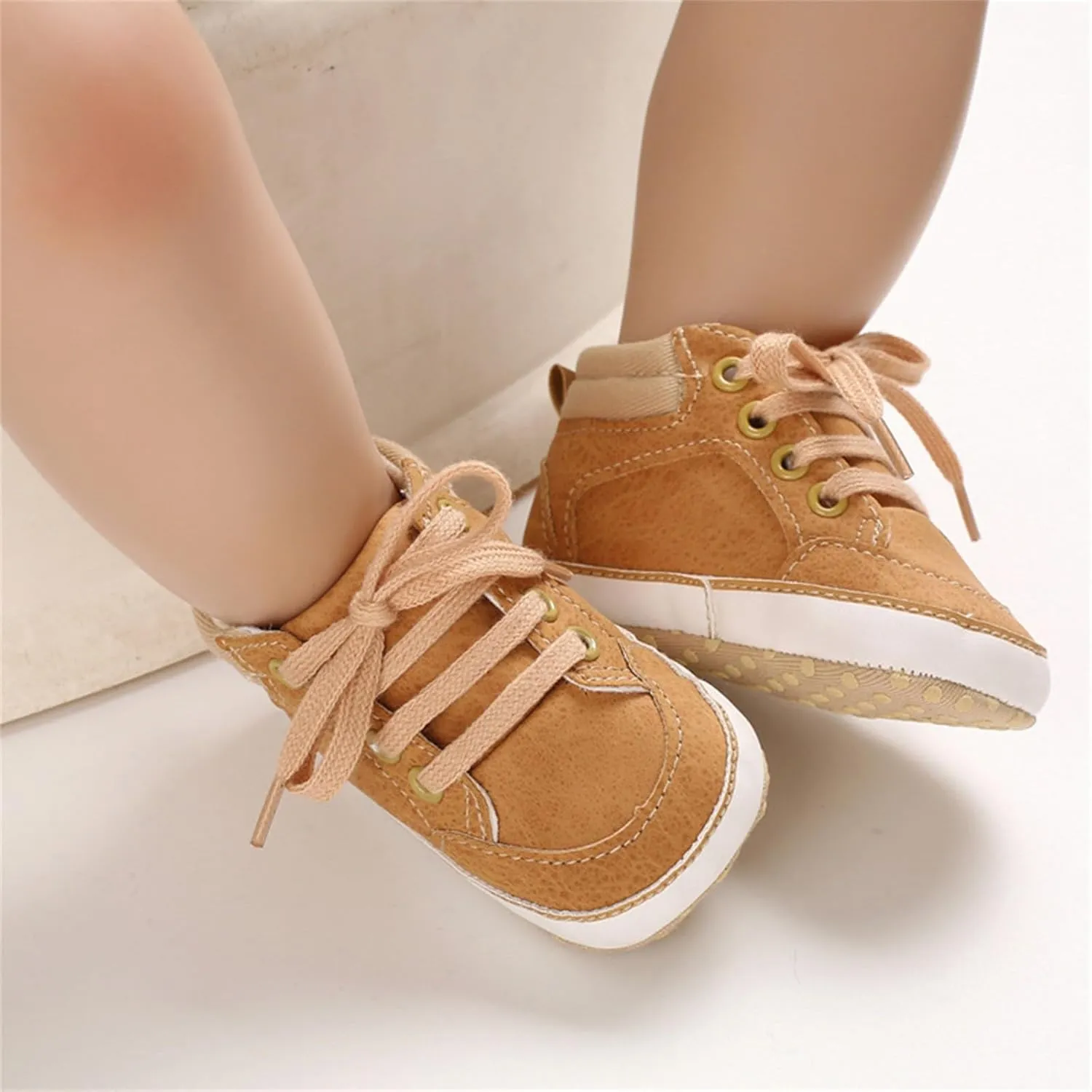 Baby Girls Boys High Top Shoes Soft Anti-Slip Sole Newborn First ?alkers Lace up Canvas Denim Unisex Sneaker