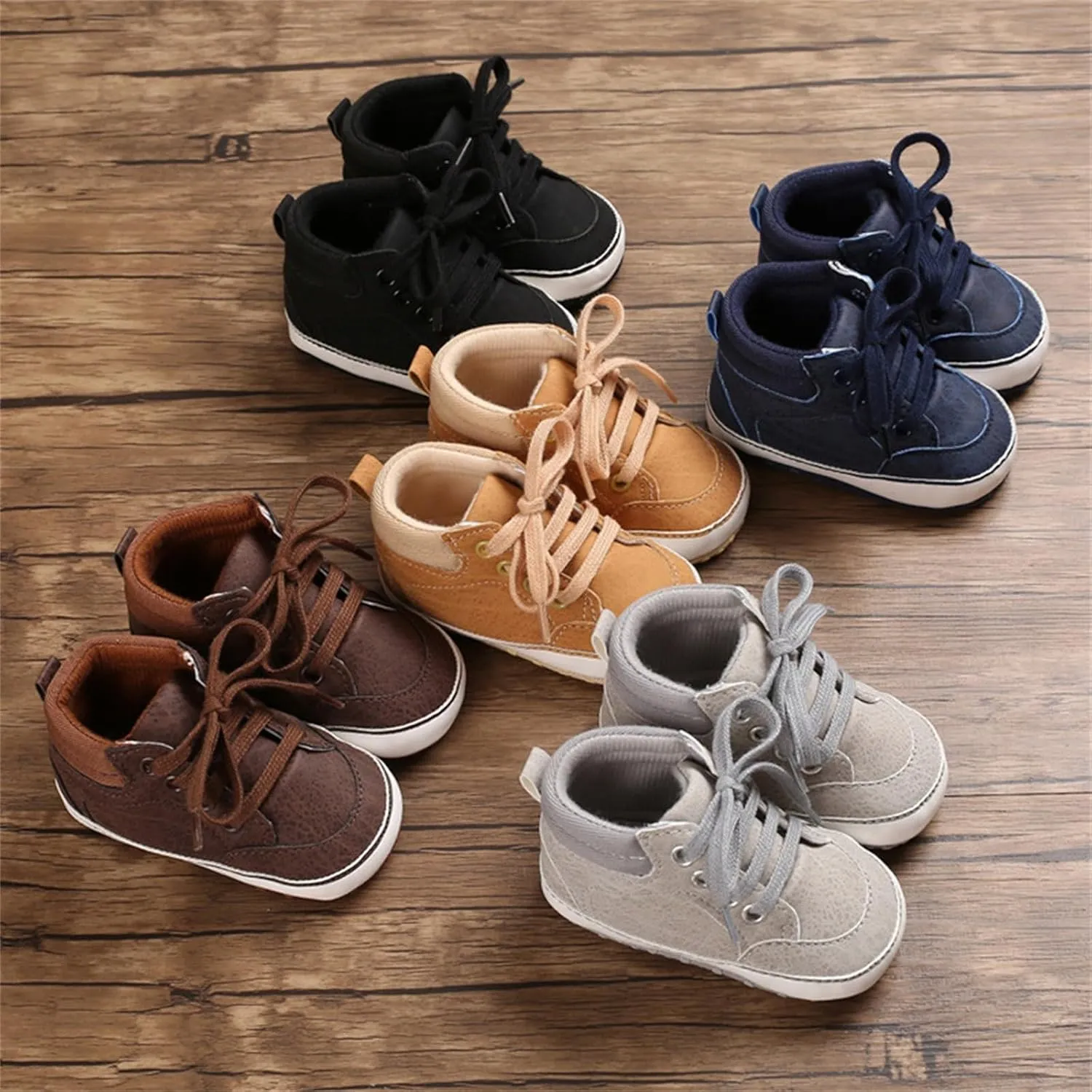 Baby Girls Boys High Top Shoes Soft Anti-Slip Sole Newborn First ?alkers Lace up Canvas Denim Unisex Sneaker