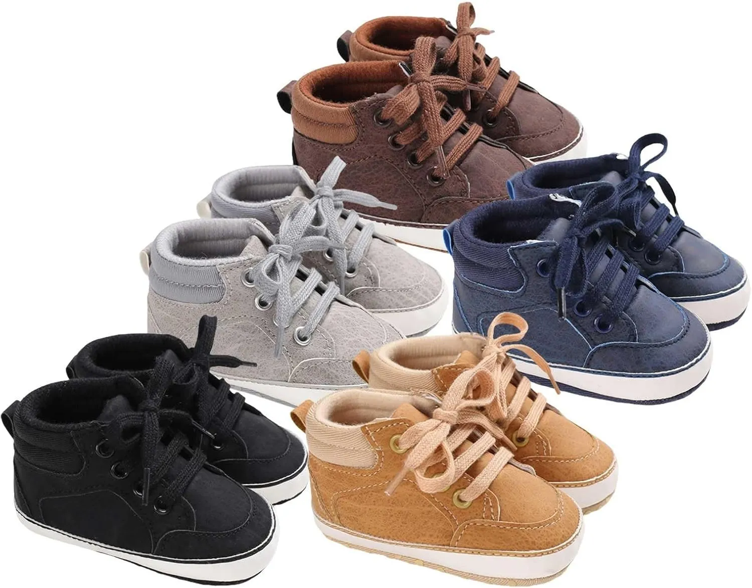 Baby Girls Boys High Top Shoes Soft Anti-Slip Sole Newborn First ?alkers Lace up Canvas Denim Unisex Sneaker
