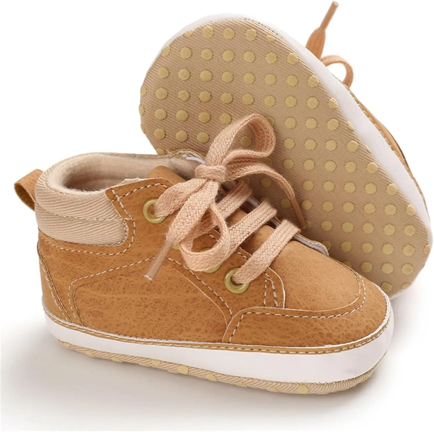 Baby Girls Boys High Top Shoes Soft Anti-Slip Sole Newborn First ?alkers Lace up Canvas Denim Unisex Sneaker