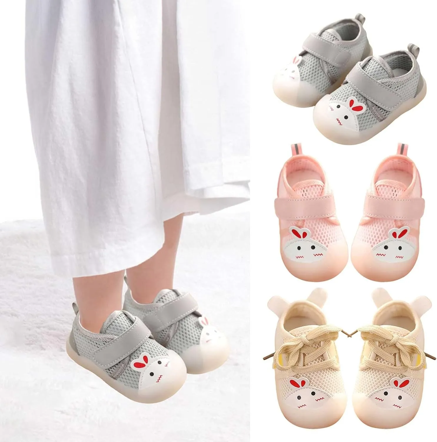 Baby Sneakers Boys Girls Mesh Rabbit Pattern Running Shoes Breathable Non-Slip Infant Outdoor First Walking Shoes
