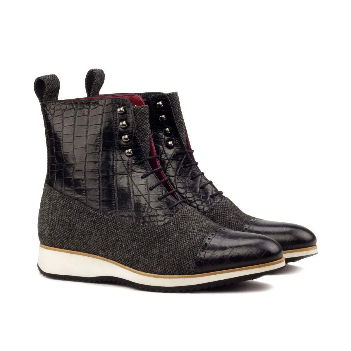 Balmoral Boot-Painted Croco, Sartorial, Black, Grey-Wholesale